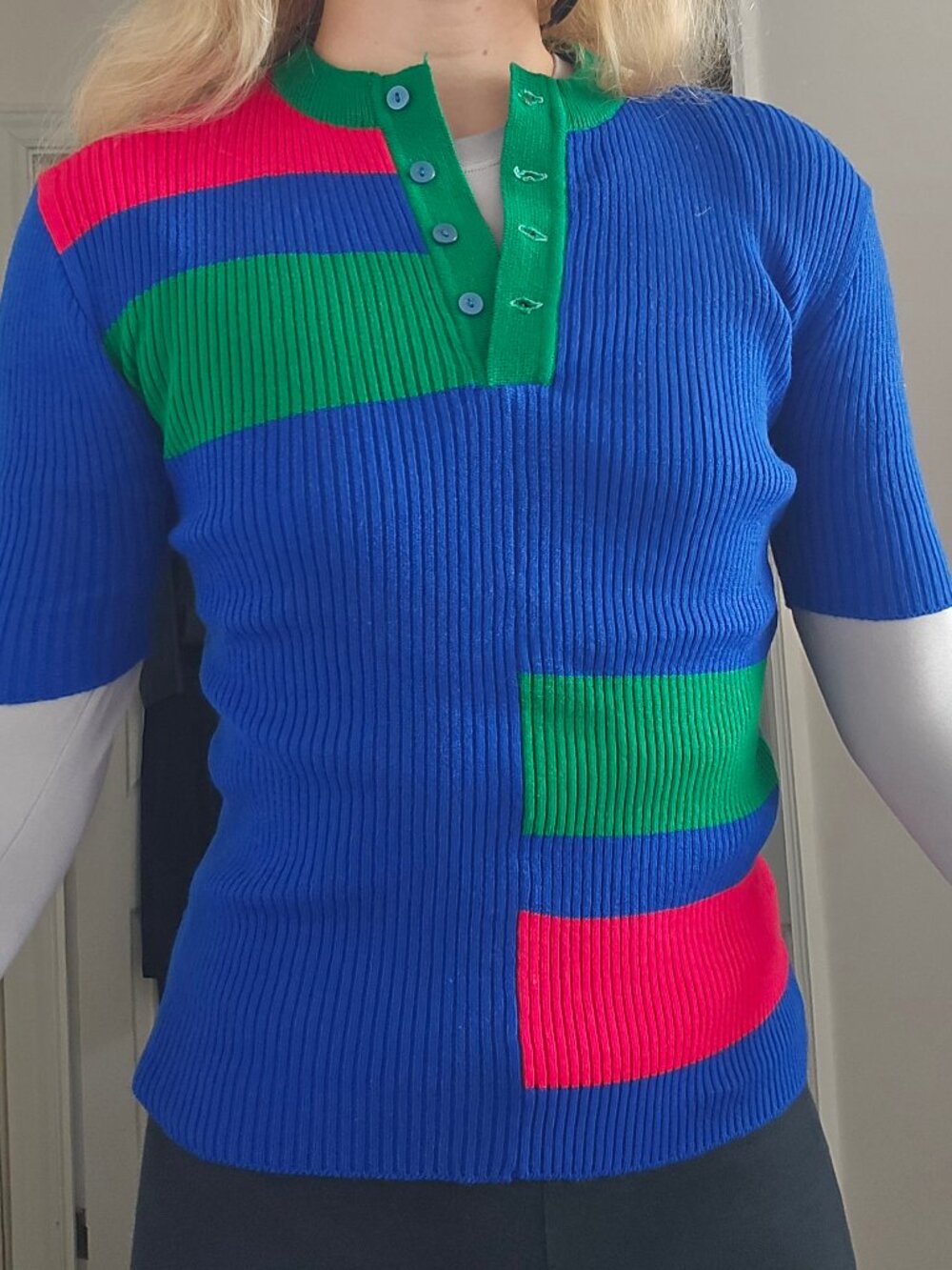 Vintage deadstock colourblock knit polo short sleeve sweater - Picture 6 of 6